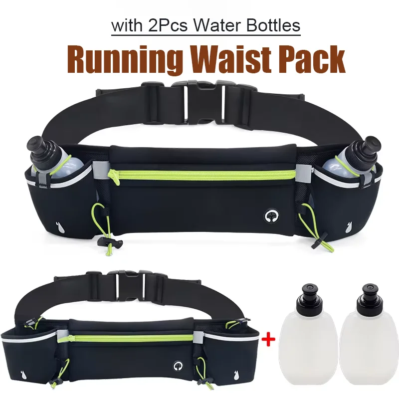 

Running Waist Pack with Water Bottles For Women Men Waterproof Sports Fanny Pack Fitness Gym Marathon Dual Pocket Belt Waist Bag