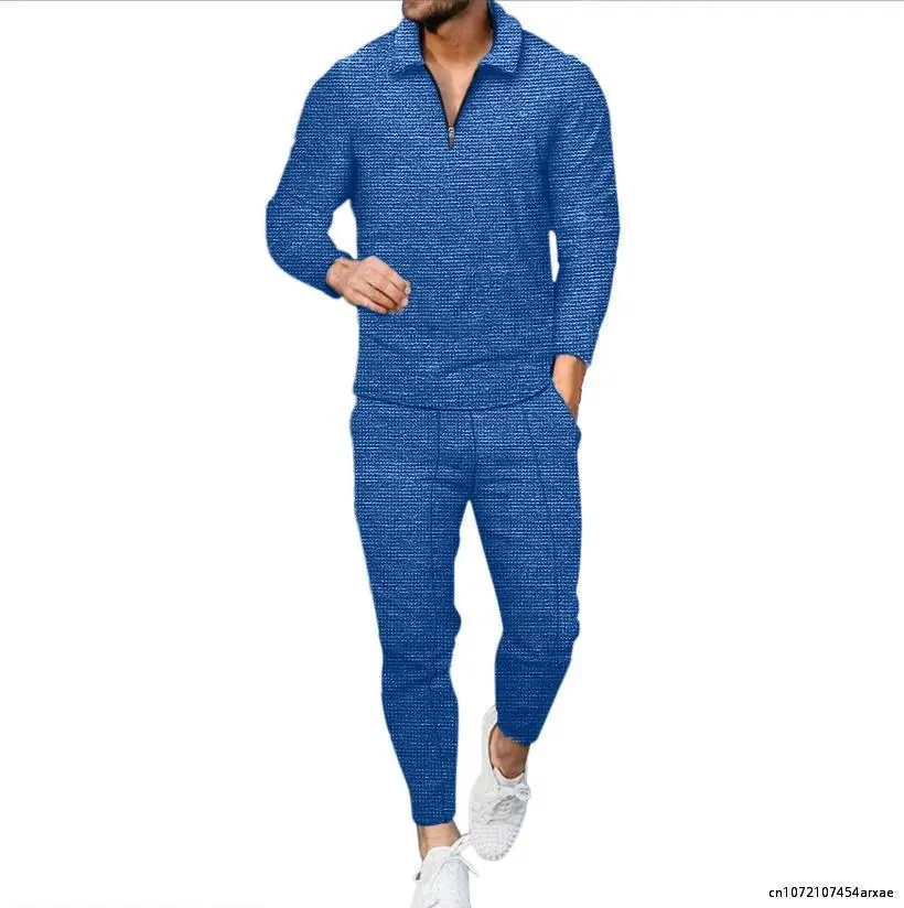 Chándal informal de manga larga para hombre, ropa de calle de Color sólido, conjunto de dos piezas, camiseta y pantalones, traje deportivo de verano