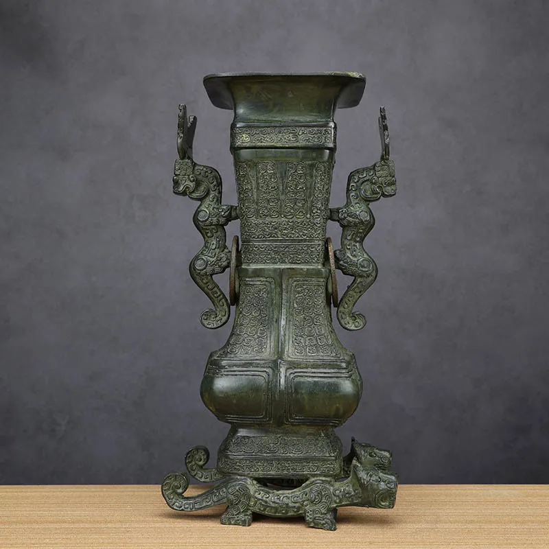 Antique Warring States Double Dragon Bronze Pot Ornament Home Decoration Craft Factory Direct Sale