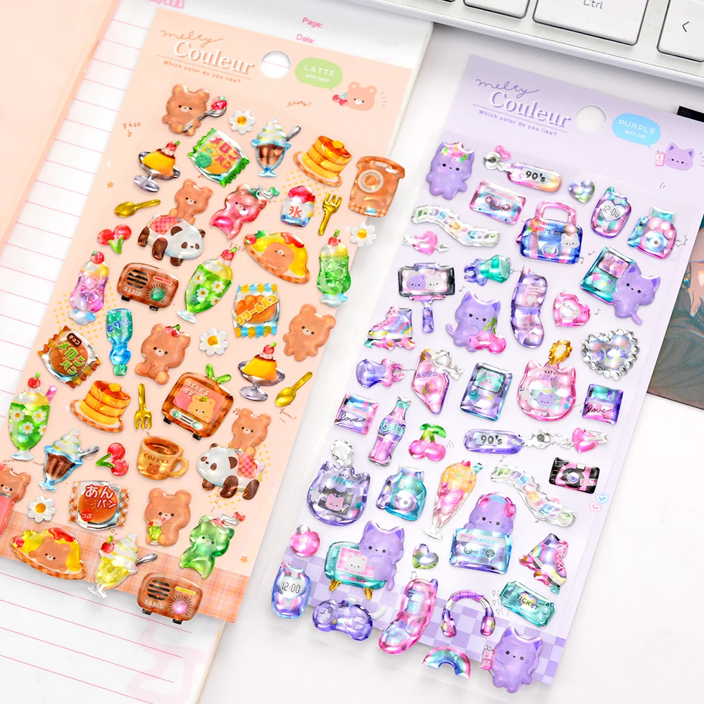 3 pcs/6pcs Colorful Cartoon Crystal Sweet Candy Stickers Scrapbooking Diy Journal Cute Sticker Stationery Decor School Gift