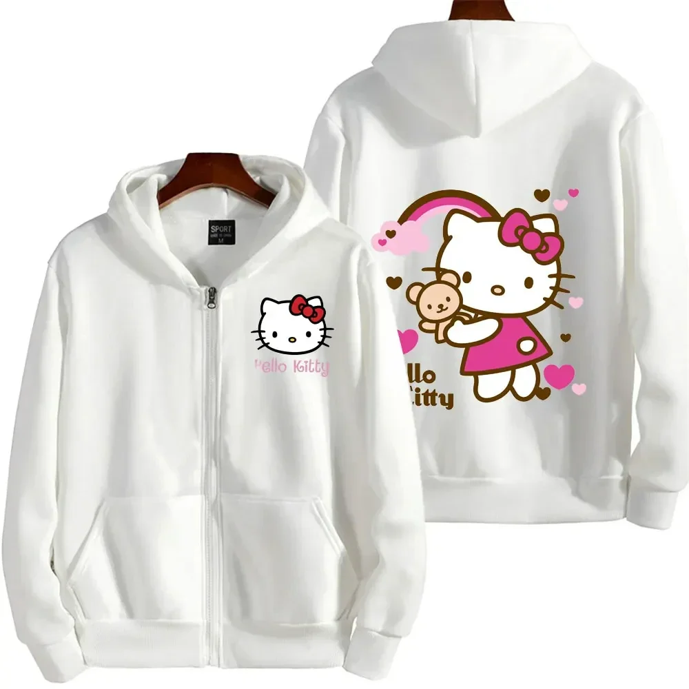 Women\'s Zipper Hoodie Autumn and Winter New Cute Kawaii Sanrio Hello Kitty Pattern Sweatshirt 2024 Streetwear Women\'s Clothing