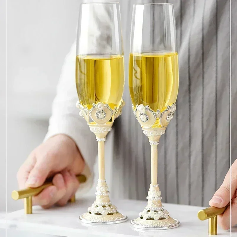 1pair Crystal Champagne Cup High Beauty Light Luxury Wine Red Wine Cups Creative High-end Wedding Cup  Couples' Wedding Gifts