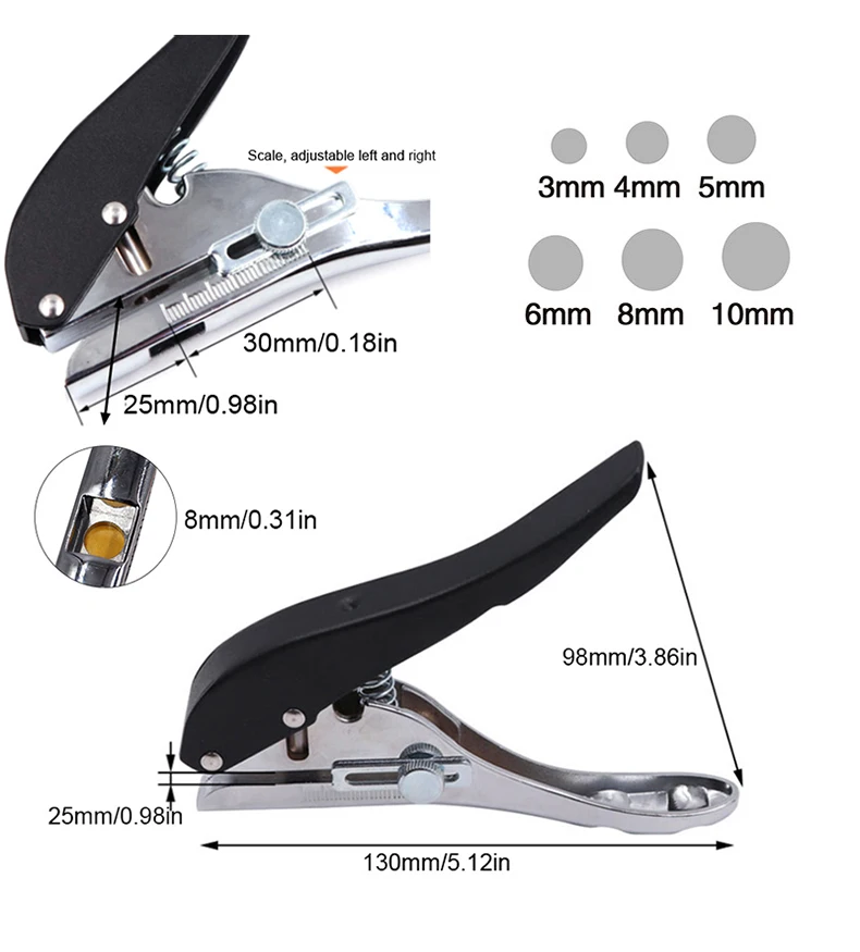 3Mm/6Mm/8Mm/10Mm Vòng Tròn Bấm Lỗ Giấy Đục Lỗ Tay Tròn đĩa Đơn Bấm Lỗ Cho Thẻ Căn Cước Nhựa PVC Thẻ Huy Hiệu Hình Ảnh