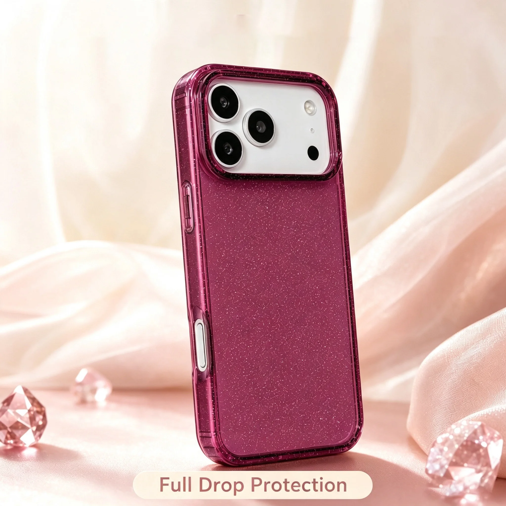 Luxuriöse Transparente Glitzerhülle für iPhone 18 Pro Max 17 Pro Stoßfeste Schutzhülle. Neues Kirschrot, Hellblau, Anti-Gelbton – Detail 12