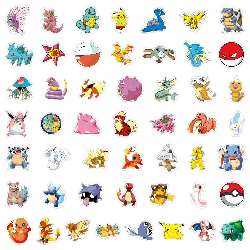 10/50/100pcs Kawaii Anime Pokemon Stickers Pikachu Stickers Luggage Laptop Skateboard Suitcase Phone Cartoon Stickers Kid Toys