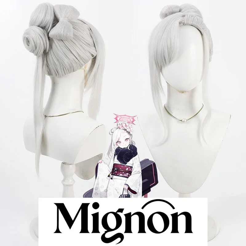 

Blue Archive New Year Asagi Mutsuki cosplay wig silver white detachable buns Halloween gift