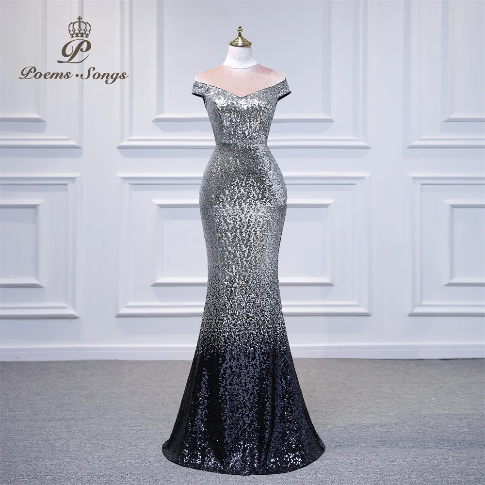 New gradient sequins sexy mermaid evening dresses vestidos de fiesta robe de soiree de mariage prom dresses party dress