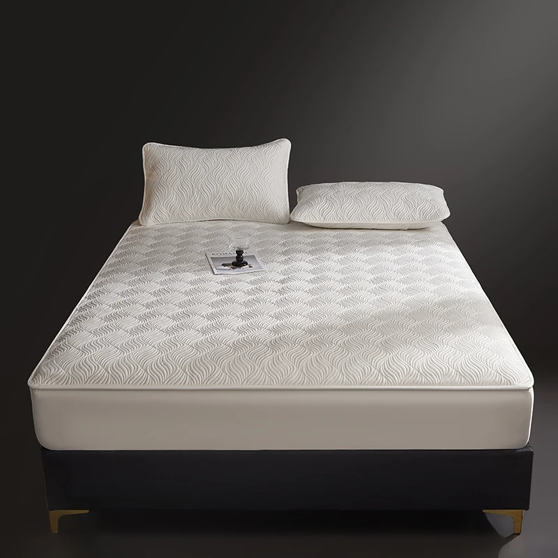100S Egyptian Cotton Thick Quilted Mattress Cover, Mattress Protector, Non-slip Fitted Sheet, With Pillowcases 3Pcs