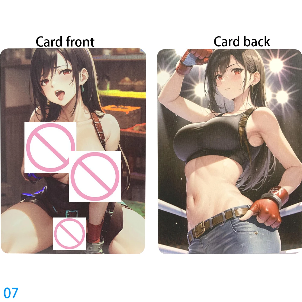 Tarjeta de colección de Anime de Final Fantasy Tifa Lockhart, tarjeta Sexy desnuda, belleza de pecho grande, Flash de Color refractivo, regalo periférico de Anime