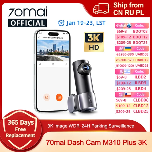 Nuevo 70mai Dash Cam M310 Plus 3K 1620P WDR Control de voz 139 ° FOV Car DVR 70mai M310 Plus 3K Monitor de estacionamiento con grabadora para automóvil