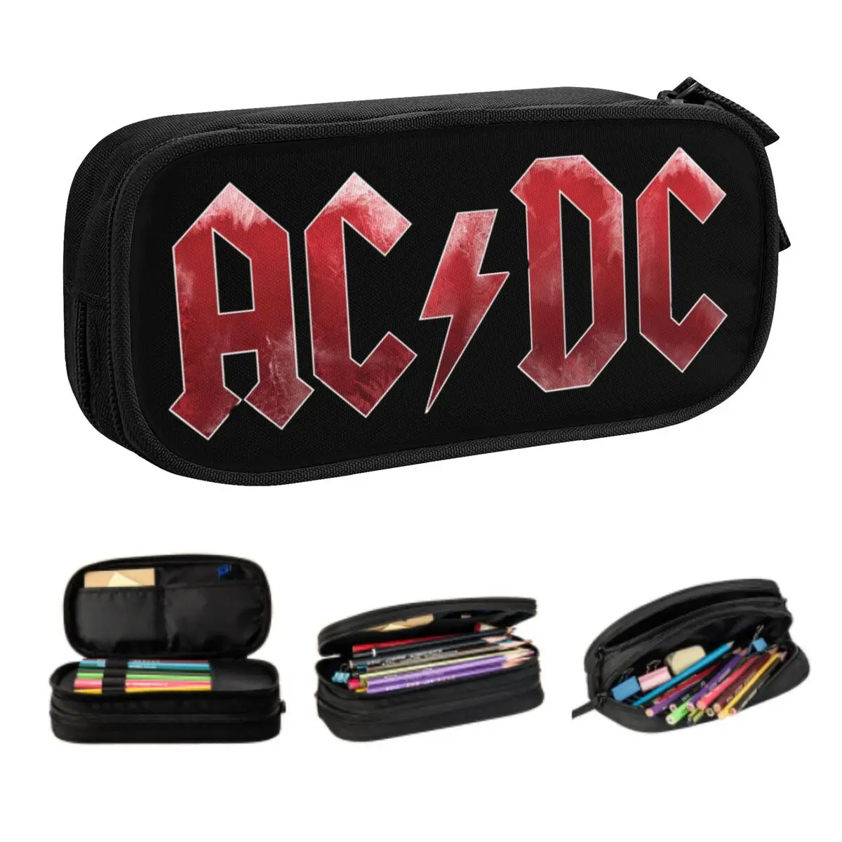 Grande Capacidade Heavy Metal Band Lápis de Música, Vermelho AC DC Logo, Lápis Kawaii para Meninos e Meninas, Material Escolar, Personalizado