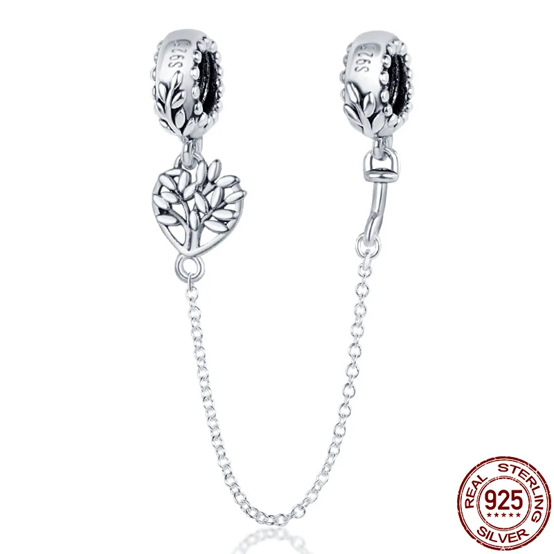 Hot Sale 925 Sterling Silver 9 models Zircon Safety chain Charms Bead Fit Original Pandora Bracelets  Charm Dangle DIY