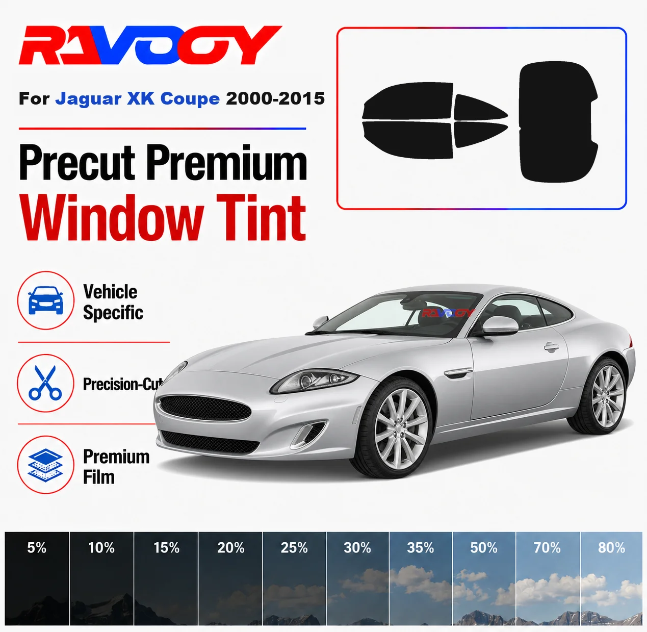 

Premium Precut Window Tint Kit Front Rear Windows Rear Windshield For Jaguar XK Coupe 2000-2015 Complete Set Nano Ceramic Film