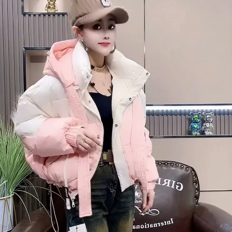 Women's Winter Cotton Coat Top Coat Splicing Short Thickened Leisure Loose Fashion Design Premium Comfortable Versatile Trend