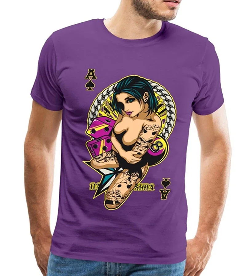 

Fashion Design Tattooed Game Pin-Up Girl Ace Card T-Shirt 100% Cotton O-Neck Short Sleeve Summer Casual Mens T-shirt Size S-3XL