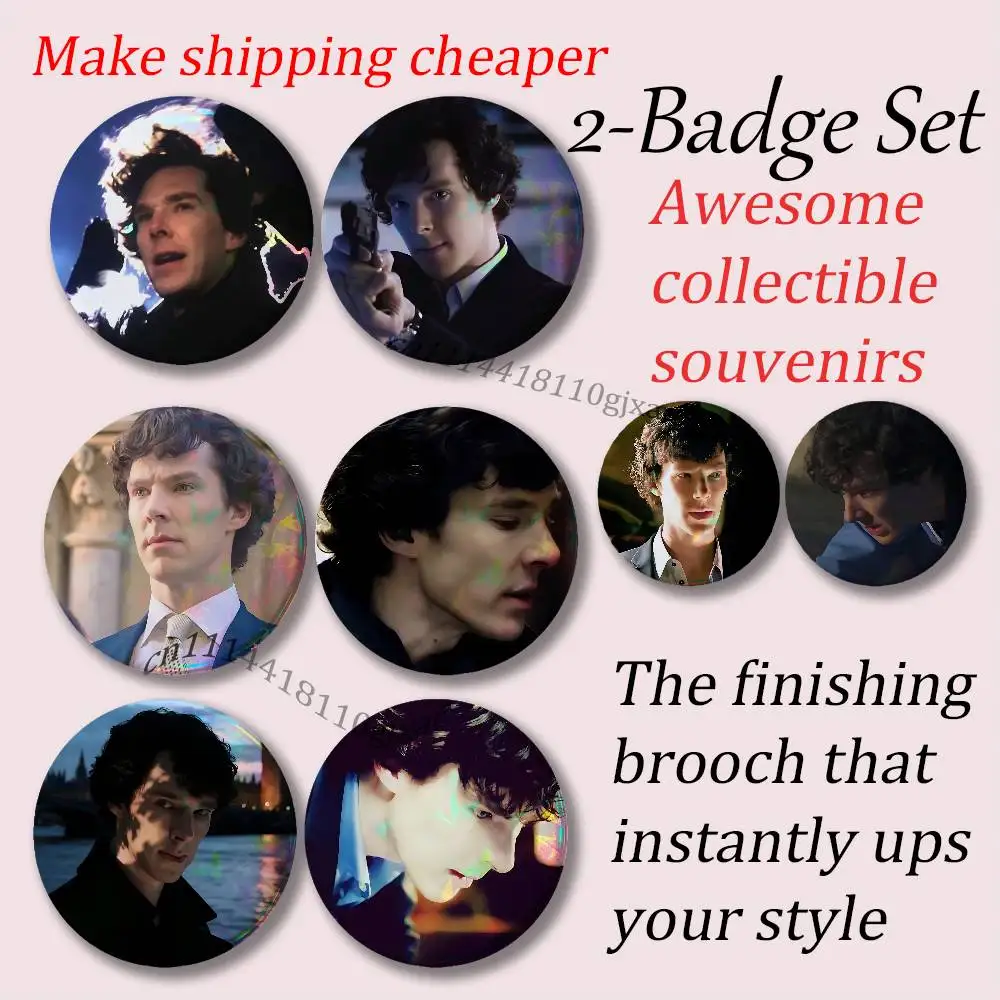 Sherlock Holmes Batch Brooches for Backpack Accessories 25,32,44,58,75mm Round Enamel Pins 2-piece set Cartoon Anime Badge