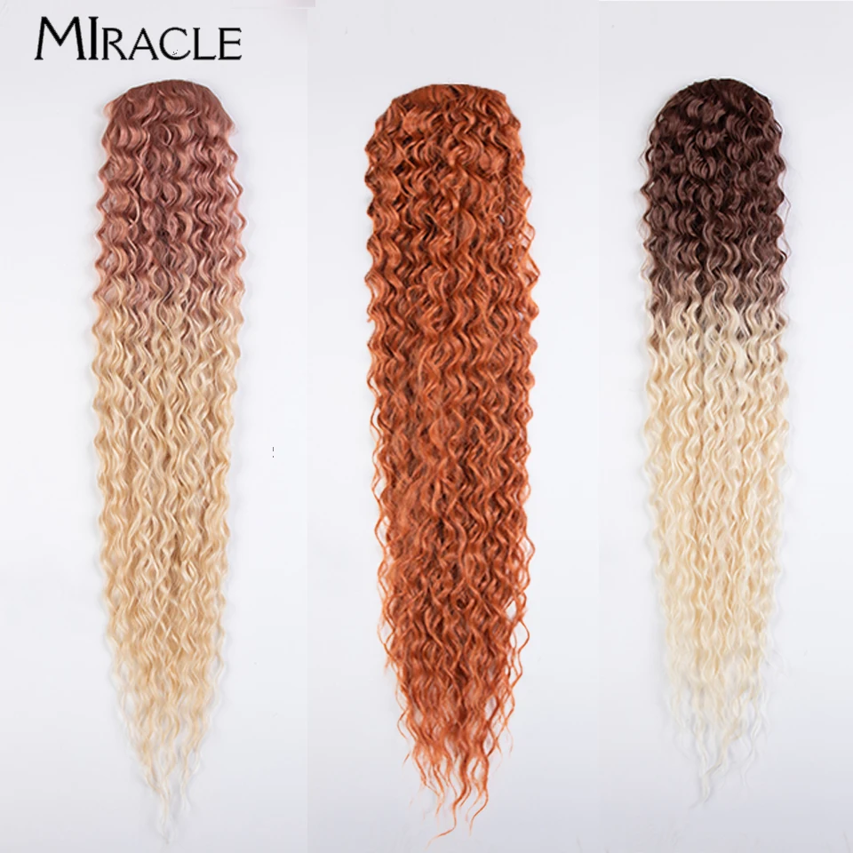 MIRACLE-extensiones de cabello de cola de caballo de onda de agua para mujer, pieza de cabello rizado Afro, cola de caballo sintética, rizos, 32"