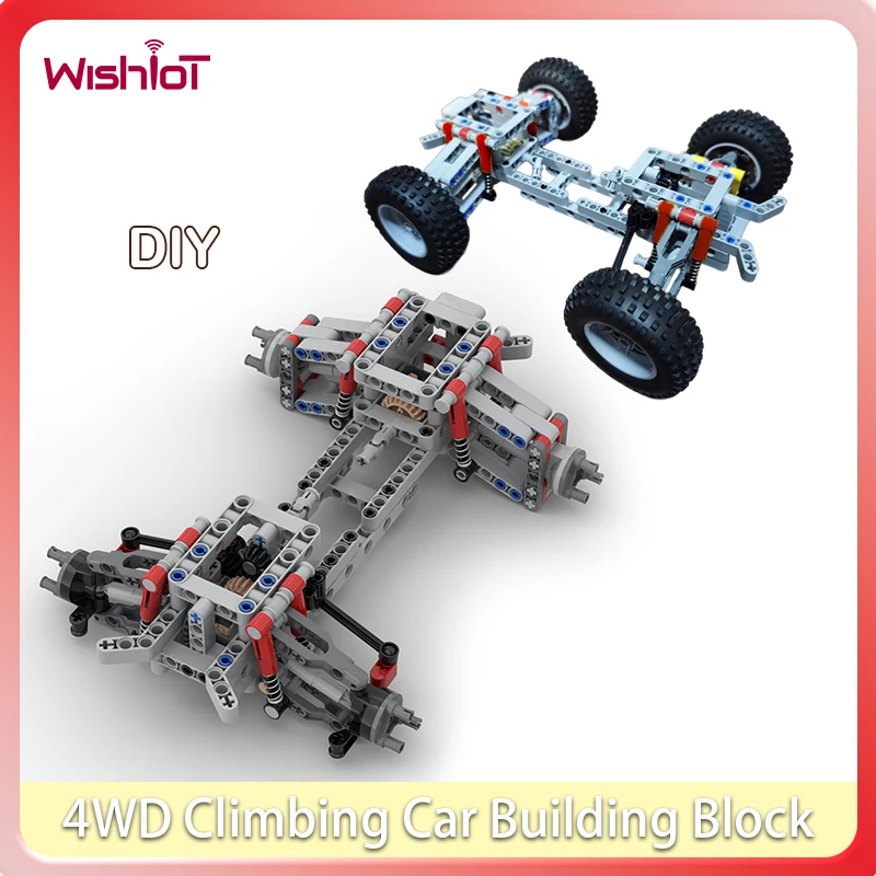 Allradantrieb Bausteine Chassis mit Federung Schock Differential Lenkachse Räder MOC Technische DIY Junge Spielzeug