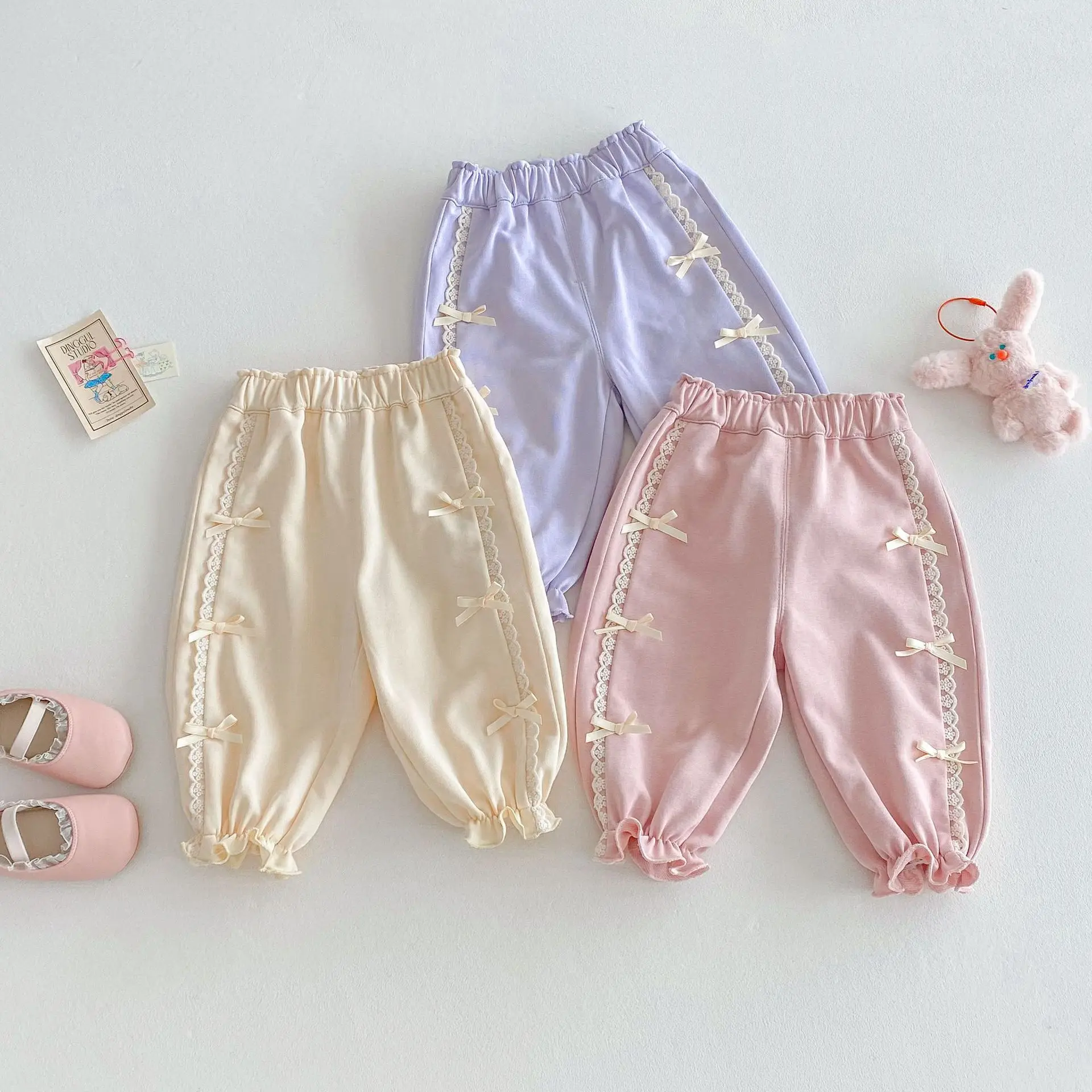 

Spring/Autumn Baby Girls Lantern Pants 0-5Years Kids Pants Lace Ruffled Toddler Girls Bows Casual Trousers