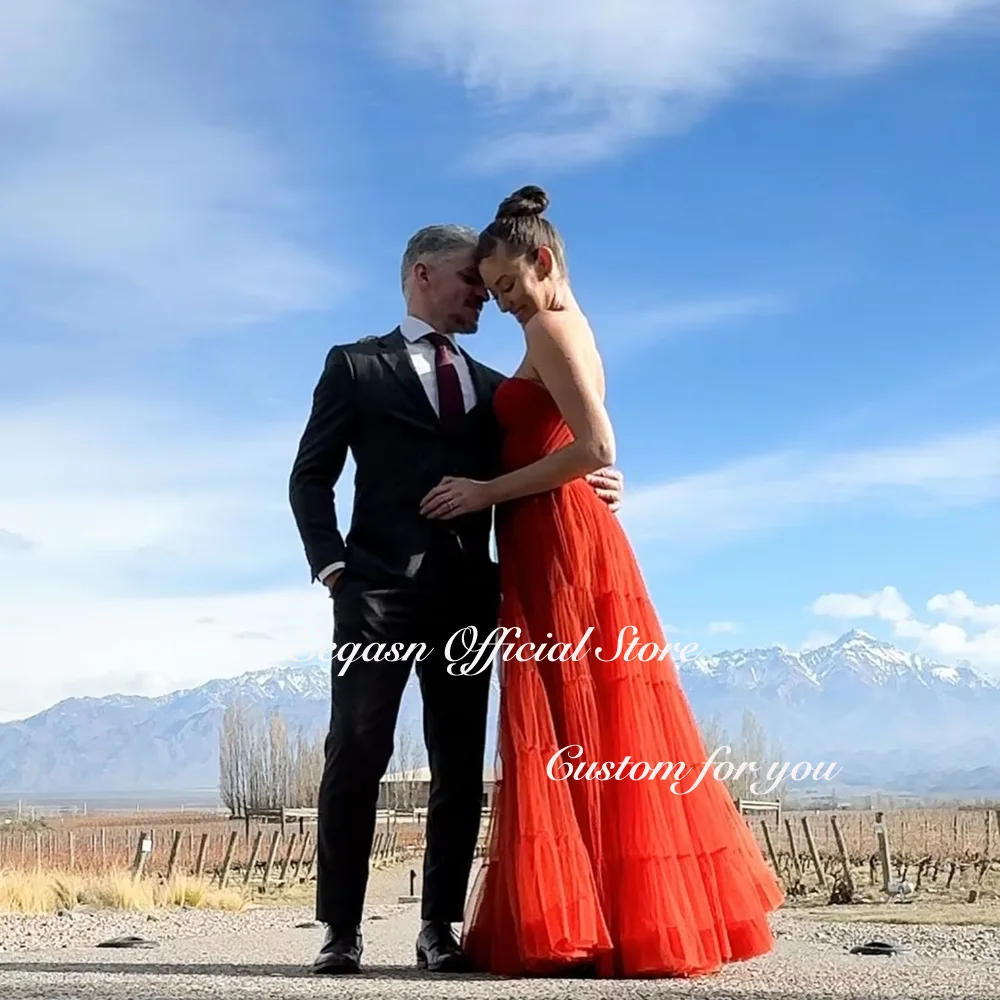 Elegant Red Evening Dresses Sweetheart Tulle A Line Event Formal Occasion Dress Long Women Vestido De Festa Customized