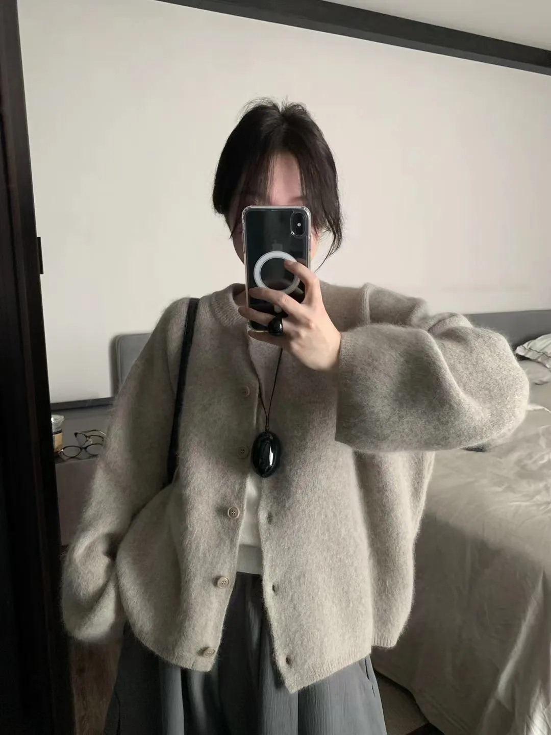 

Korean Sle Lazy Soft Rabbit Velvet Open Cardigan Women's Autumn Winter New round Ne Single Button Match All Sweater Jaet