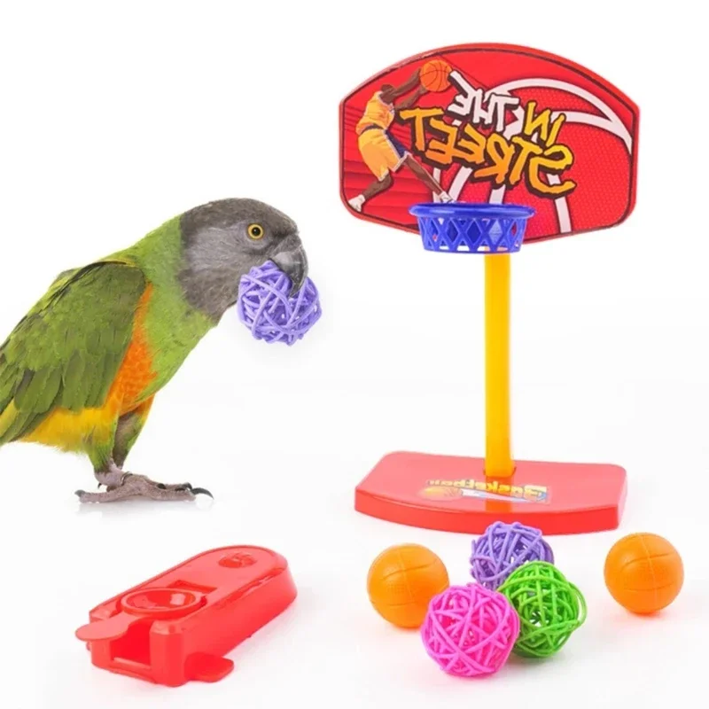 4 Kinds Bird Training Set Include Basketball Stacking Rings Skateboard Metal Trolley Ball Bouncer Toy to Improve