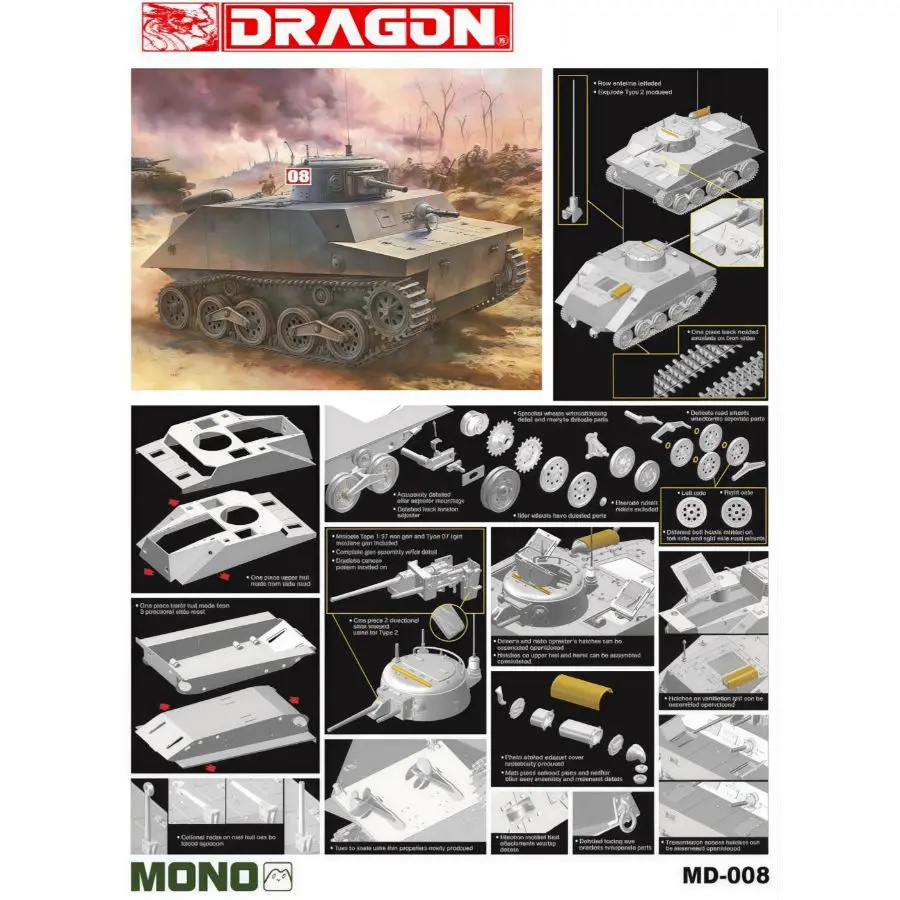 DRAGON MD-008 1/35 IJN Type 2 (Ka-Mi) Kit de modèle de Version de Combat de char amphibie