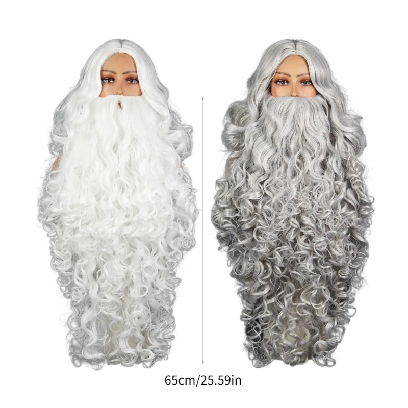 Conjunto peluca y barba Papá Noel blanco, realista anciano Navidad con bigote oso, accesorios disfraz