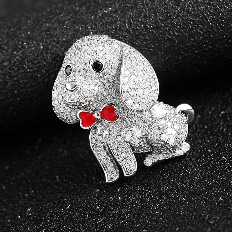 Blucome Newest Cute Dog  Brooch Animal Copper Pins Women's Brooch for Coat Suit Bag Hijab Badge Wedding Jewelry New Year 
