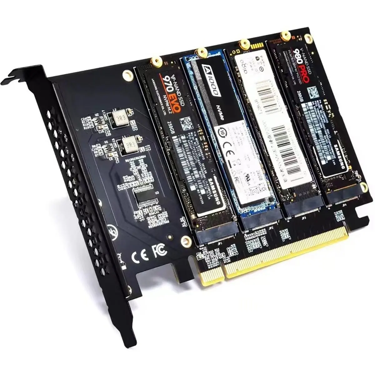 A40I M.2 NVME to PCIe X16 Adapter Converter Card 4 Port NVME Expansion Card for 2230 2242 2260 2280 SSD