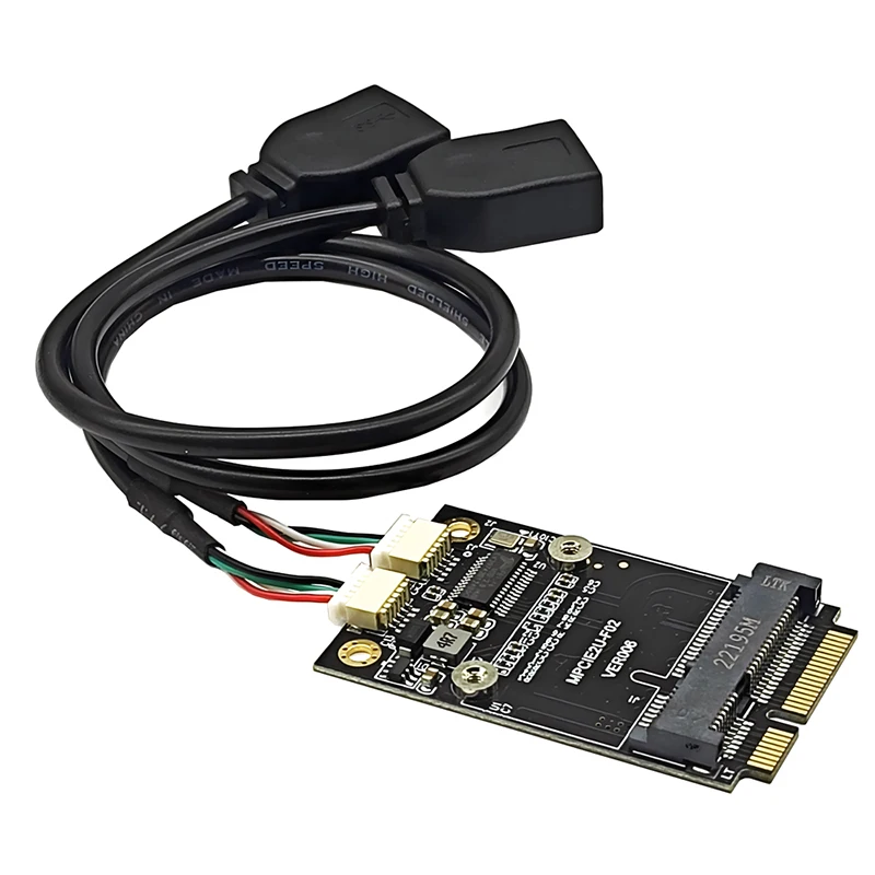 NEW Mini PCIE to Dual Port USB2.0 Adapter Card Riser with 30CM USB Extension Cable FE1.1S Chip Mini PCI Express to USB Converter