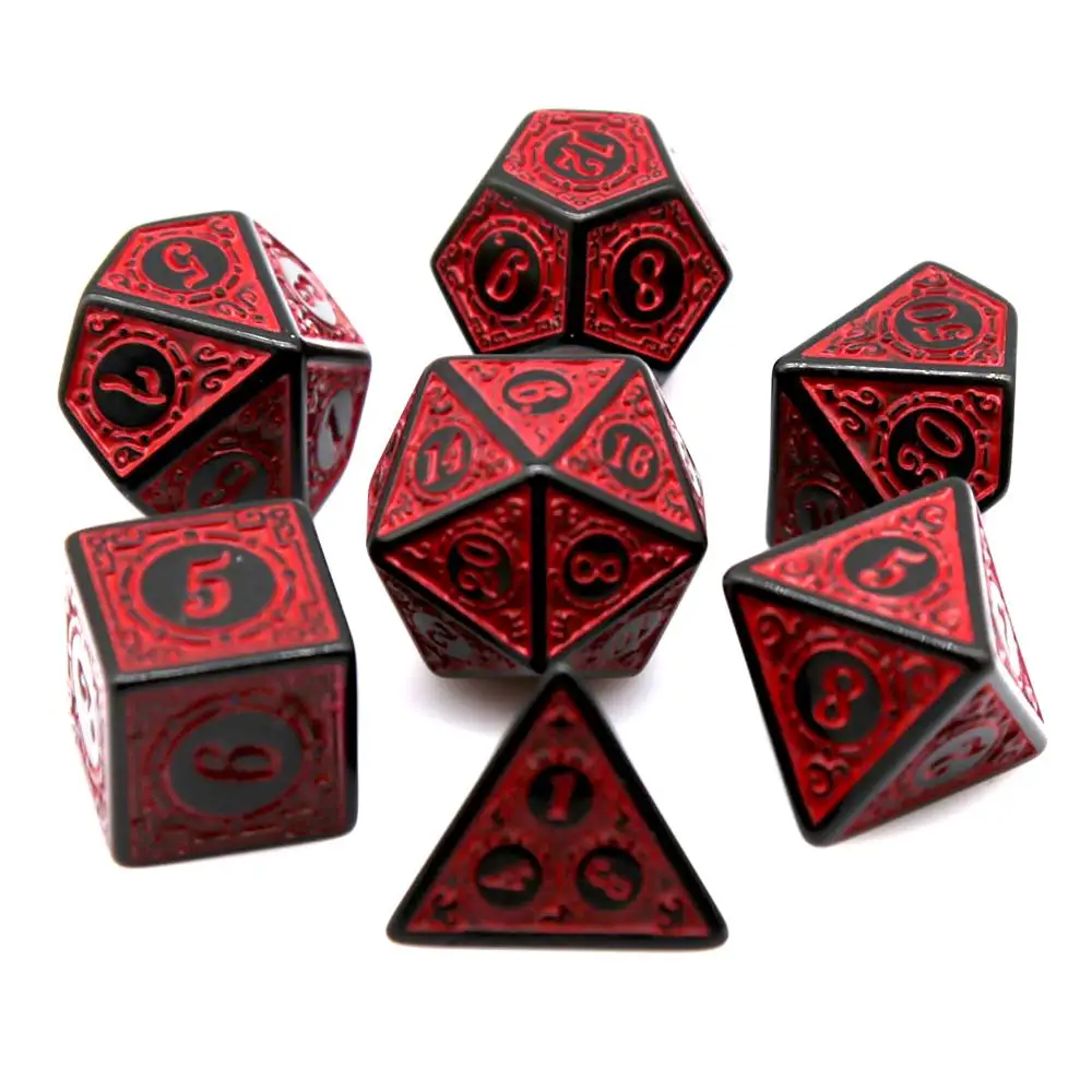 7Pcs Black Red Acrylic Polyhedral Dice Set Retro Pattern DND RPG Dice For Tabletop Role Playing Board Game Accessories