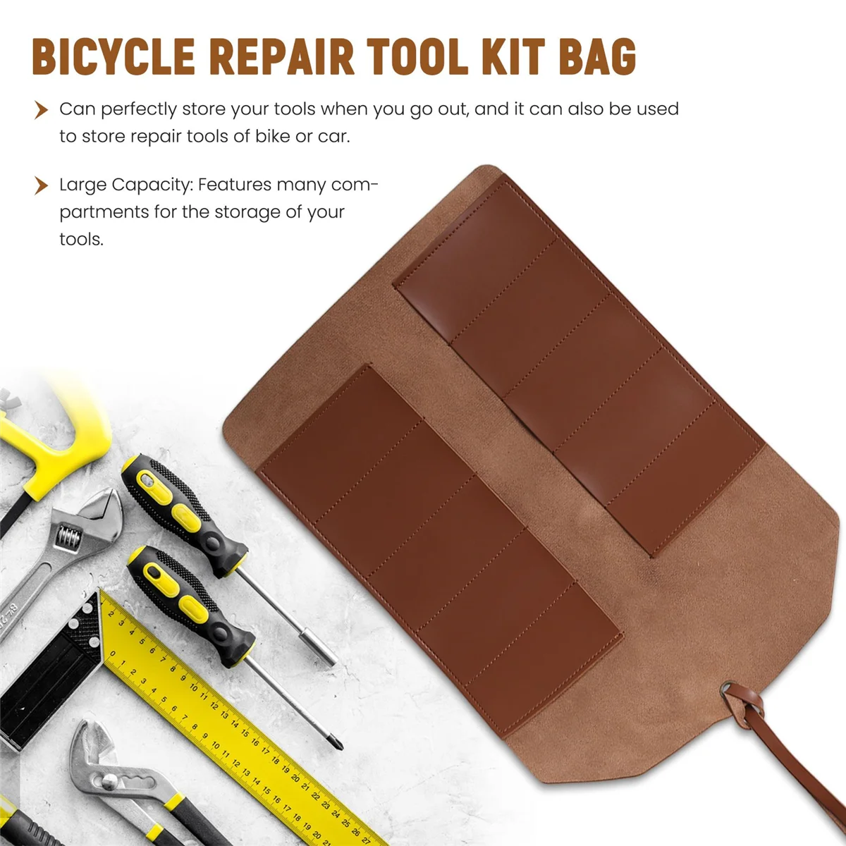 Leather Tool Roll, Leather Tool Kit Storage Bag, Multi Functional Leather Kit Bag Bicycle Repair Tool Kit Bag