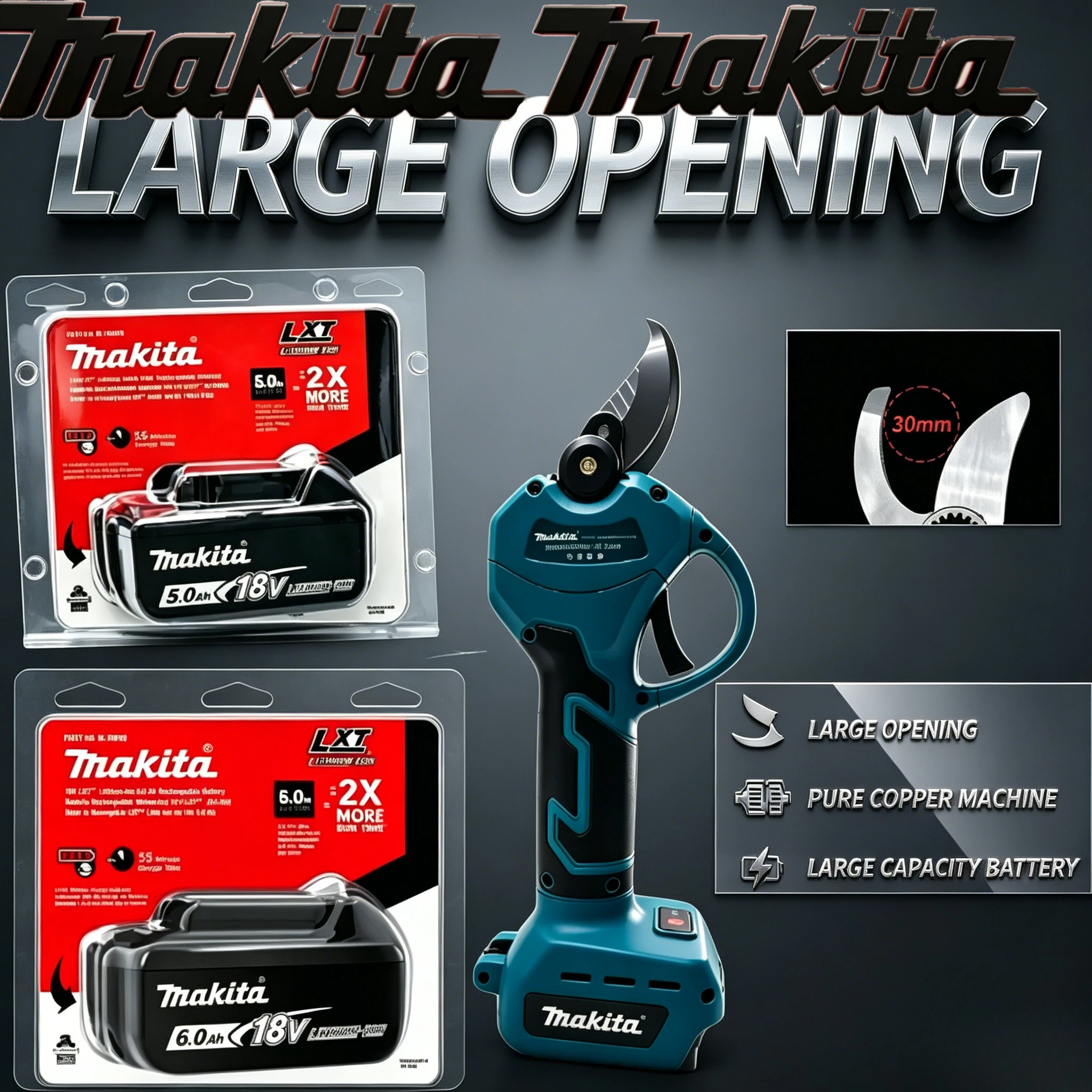 

Original Makita BL1860 18V Battery+Power Tool Combo, Vibration Absorbing Bracket All-in-One Kit with Impact Drill & Garden Shear