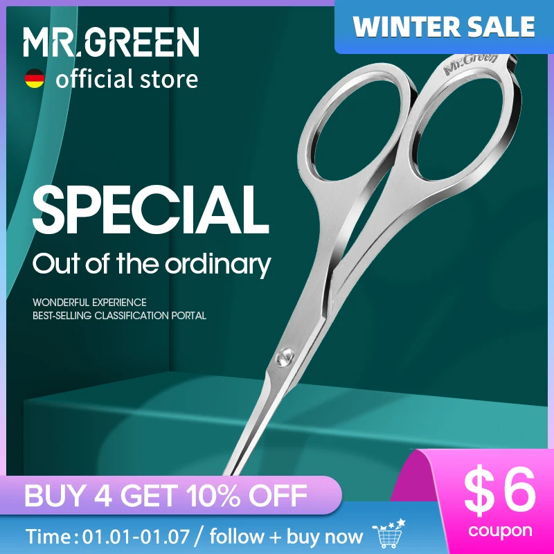 MR.GREEN Nose Hair Scissor Makeup Scissors Surgical Grade Stainless Steel Face fine Hair Removal Tools  With Rounded tips