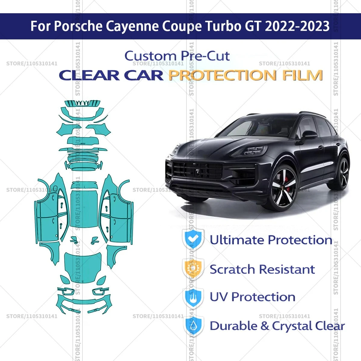 

Защитная пленка PPF для Porsche Cayenne Coupe Turbo GT 2022-2023, предварительно вырезанная, прозрачная, профессиональная автомобильная пленка PPF