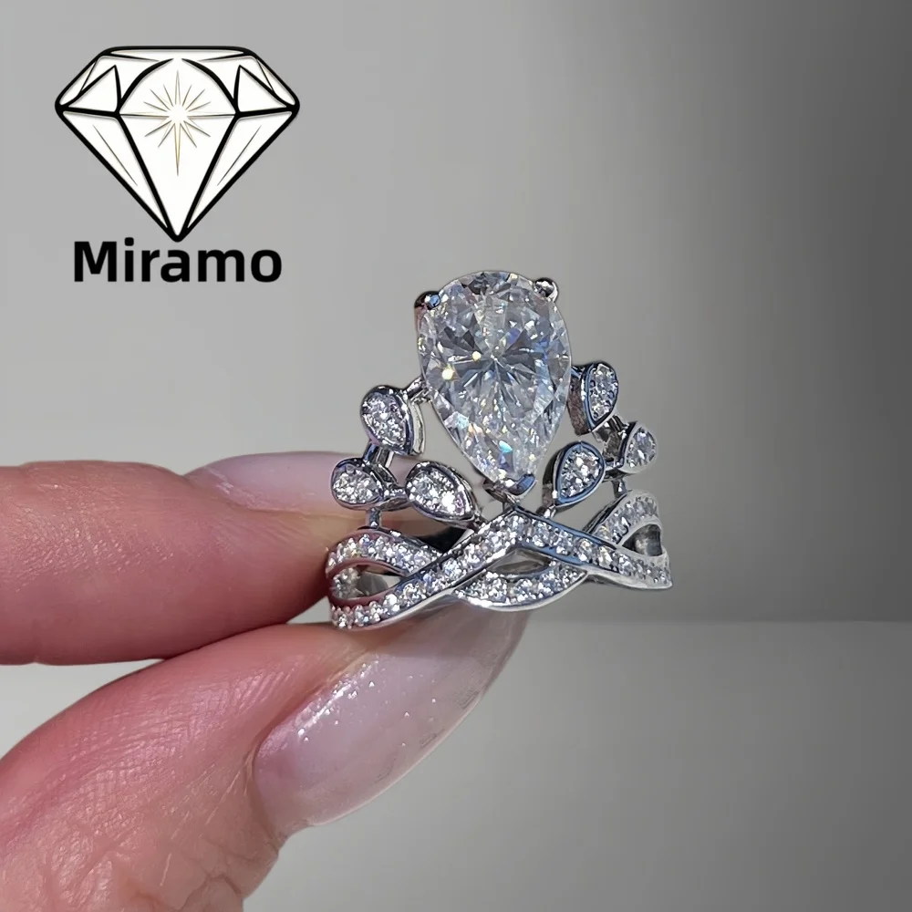 2-4CT 8*12mm Pear Cut Moissanite Ring Crown Shaped Diamond Fashion Popular Rings for Women S925 Sterling Silver with Certificate