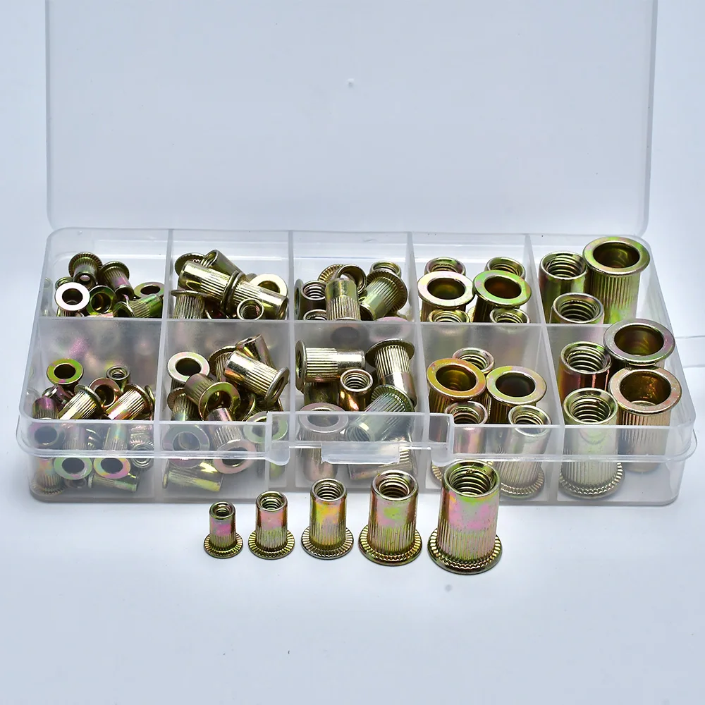 

Flat Rivet Nut Kit M3 M4 M5 M6 M10 Carbon/Stainless Zinc Aluminum Plated Metal Panel Lock Clamp Rivnut Metric Thread Insertnut