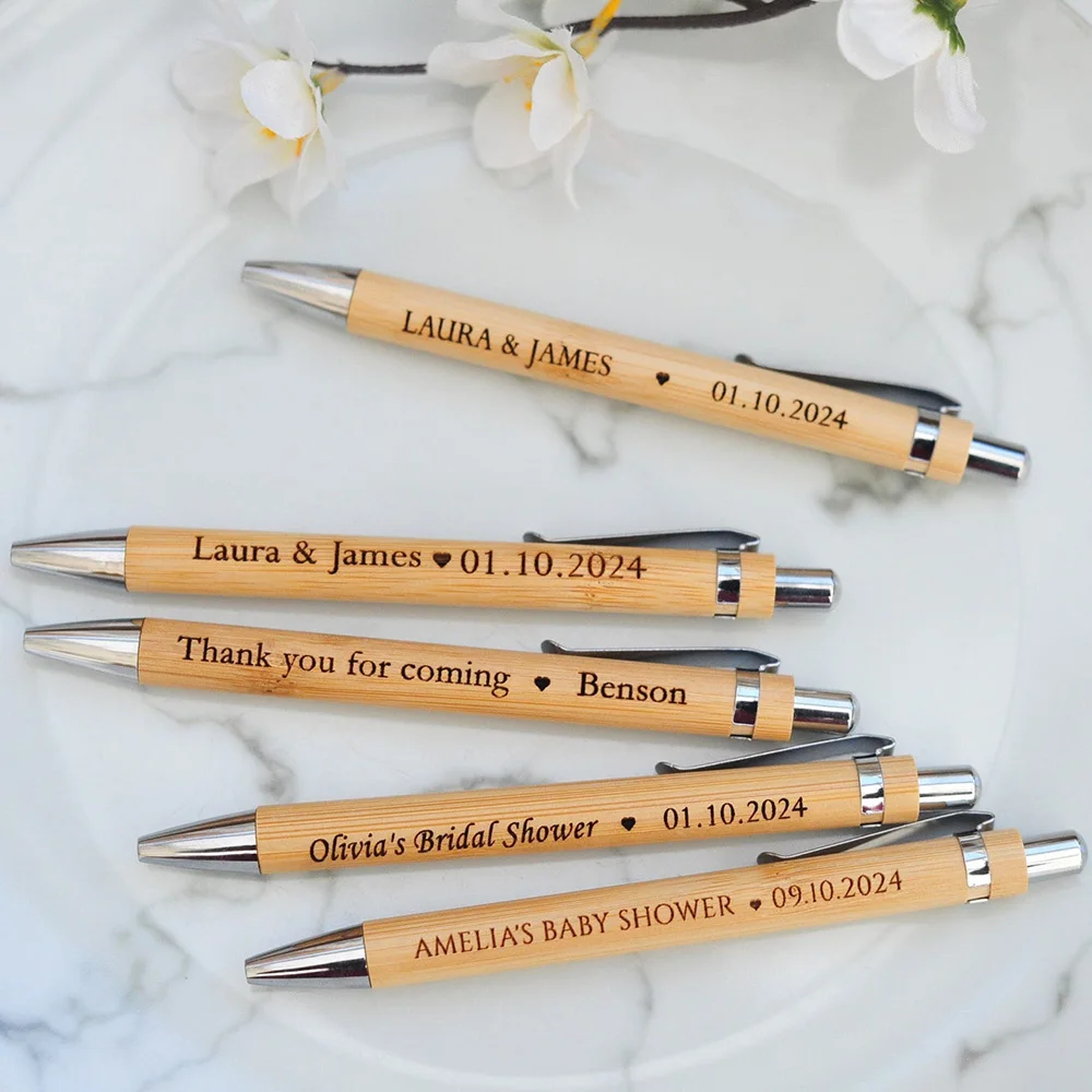 Personalized Bamboo Pen Ballpoint pens Wedding Party Gift for Guests Birthday Father's Day gift Rustic Wedding Party Baby Shower