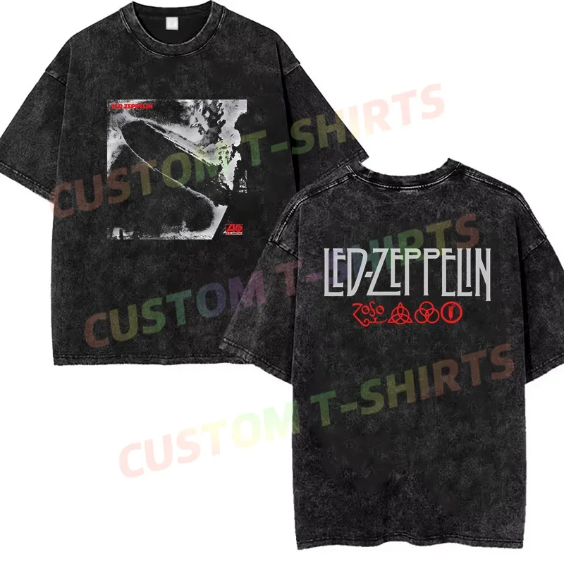 2024 Summer Vintage Cotton Washed Leds I Remastered Cover T-Shirt Loose Zeppelin T Shirts Men Y2K Hip Hop Top Tee