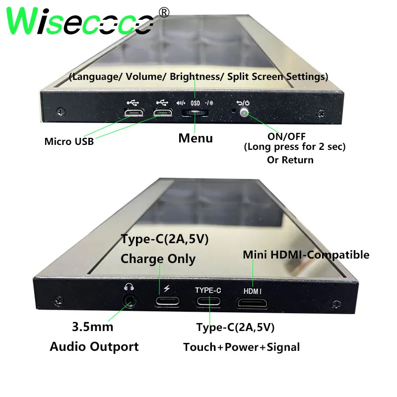 Wisecoco 14 Cal 3840x1100 4K rozciągnięty pręt ekran dotykowy z ekranem dotykowym ultraszerokoekranowy ekran podrzędny wyświetlacz USB-C Port