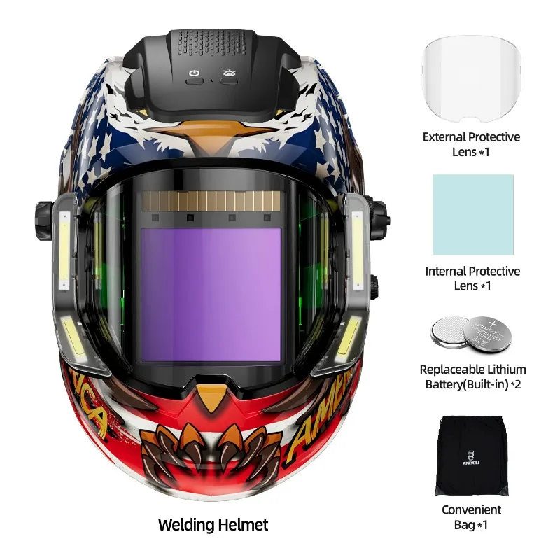 

ANDELI 2025 New Arrival Panoramic 180° View 3.94"X3.74", 4 LED True Color Auto Darkening Welding Helmet