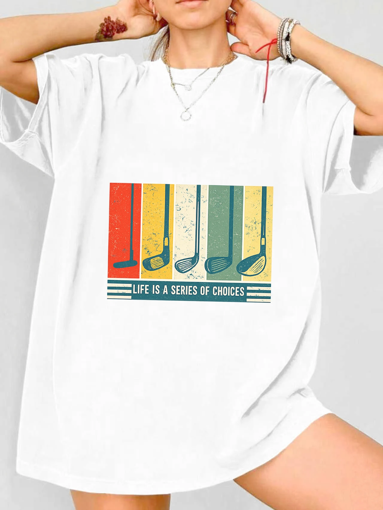 

【WDS03202】Женская футболка больших размеров с графическим принтом Golf Clubs Life Choices, летняя, повседневная, с коротким рукавом, круглым вырезом, в уличном стиле, универсальная