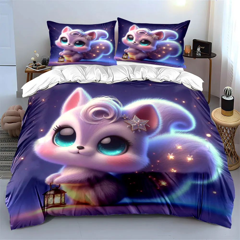 Dreamy squirrel with lantern Duvet Cover Set with 3D Printing Design Soft Polyester Bedding Set All-Season Comfort for gifts