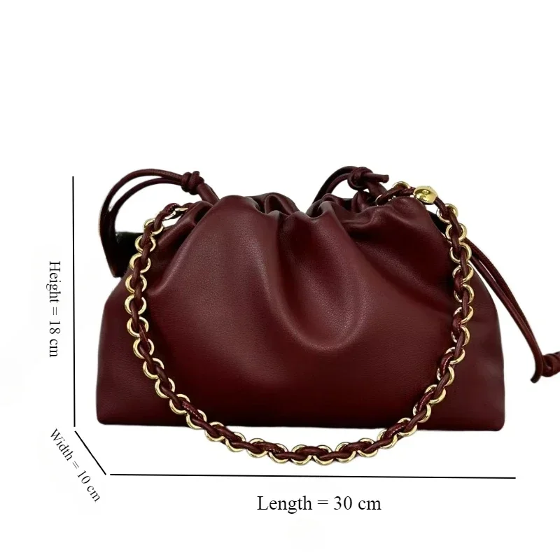 New Fuku Bag Soft Napa Sheepskin Flamenco Purse Pleated Clouds Bag Donut Chain Bag Women's Shoulder Satchel  bag for women