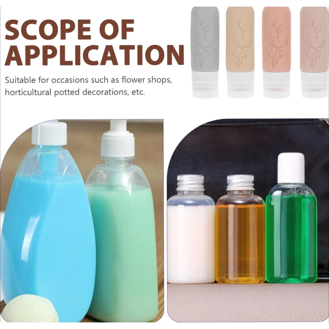 4pcs/set Silicone Travel Bottles Leak-Proof Liquid Squeezable containers shampoo conditioner shower gel Refillable Portable