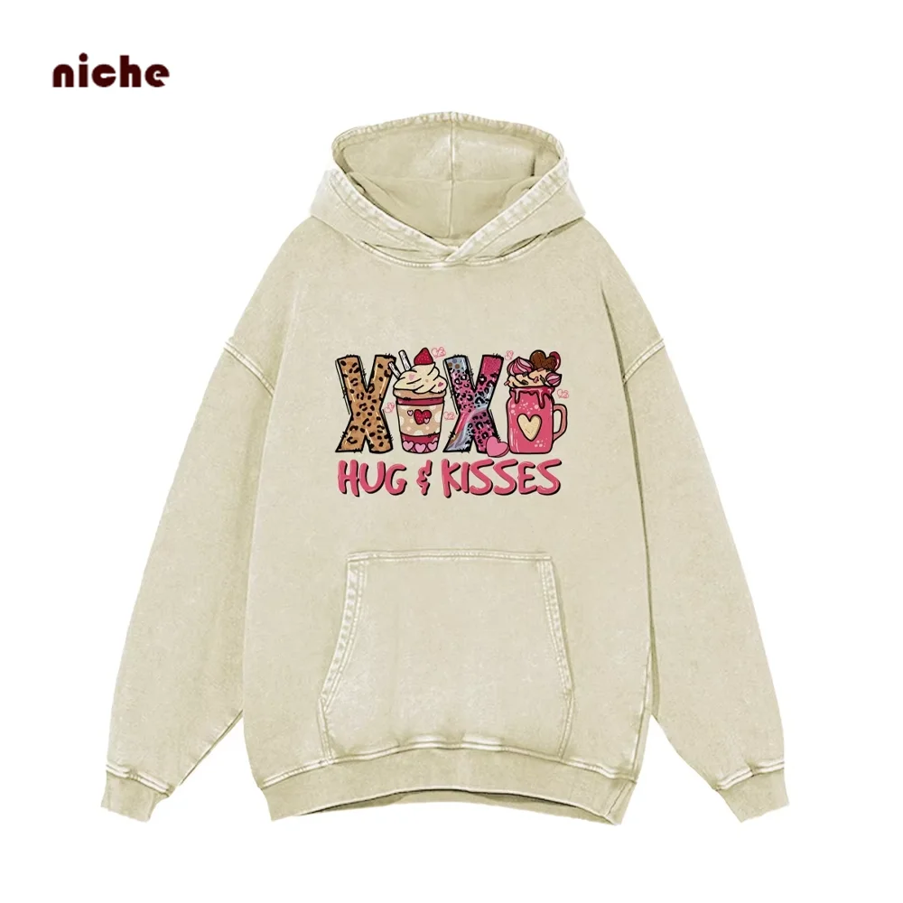 

Vintage Cotton Hooded Sweater Pink Y2k Style Print High Quality Crew Neck Shoulder Down Designer New Trend Hoodie Sweatshirt