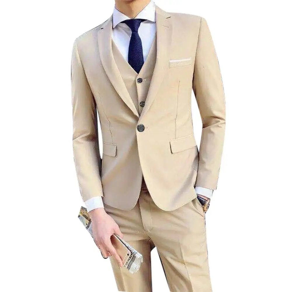 3Pcs/Set Luxury Plus Size Men Suit Set Formal Blazer +Vest +Pants Suits Sets Oversize For Men\'s Wedding Office Business Suit Set