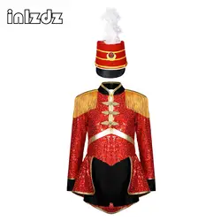 Girls Drum Trumpet Costume Royal Honor Guard Uniform Tassel Shorty Jumpsuit Bodysuit Nutcrackers Fancy Outfit Halloween Dress Up