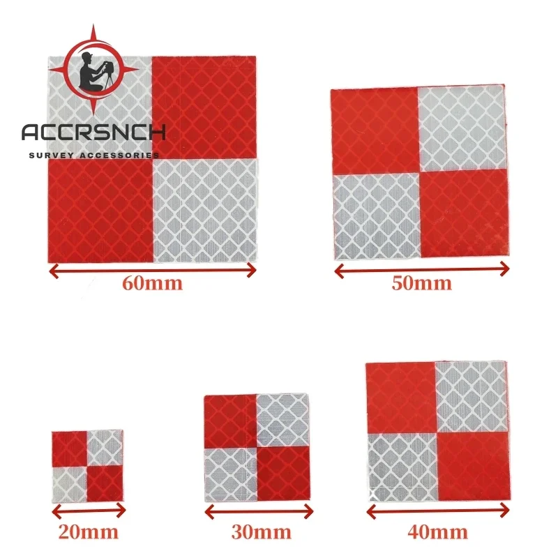 ACCR 100pcs Red White Plaid Reflector Sheet Target for Total Survey Station Reflective Tape Target Sheet 20/30/40/50/60/80/100mm